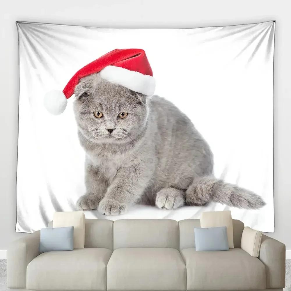 Weihnachten Niedliche Katze Wandteppich Schlafzimmer Wohnzimmer Zuhause Weihnachten Dekorative Wandteppich