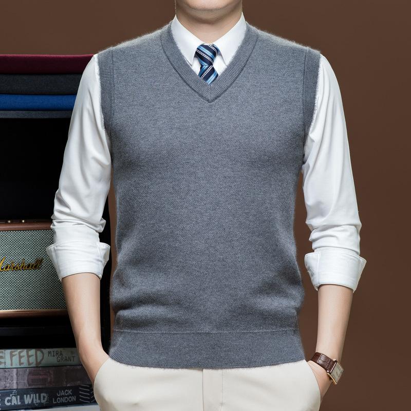 Men S Solid Knitted Sleeveless Vest Thick Warm Pullover