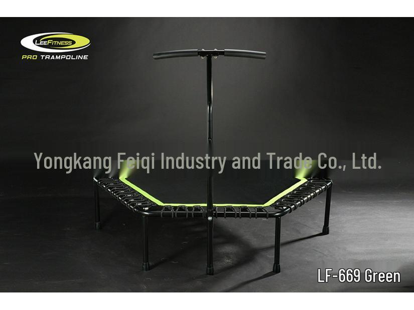 48" Hexagonal Fitness Trampoline with Handle - Silent Bounce, Elastic Rope, Commercial Model for Adults