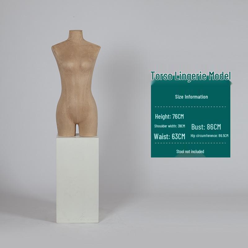 Flocked Fabric Half-Body Asian Mannequin for Underwear Display
