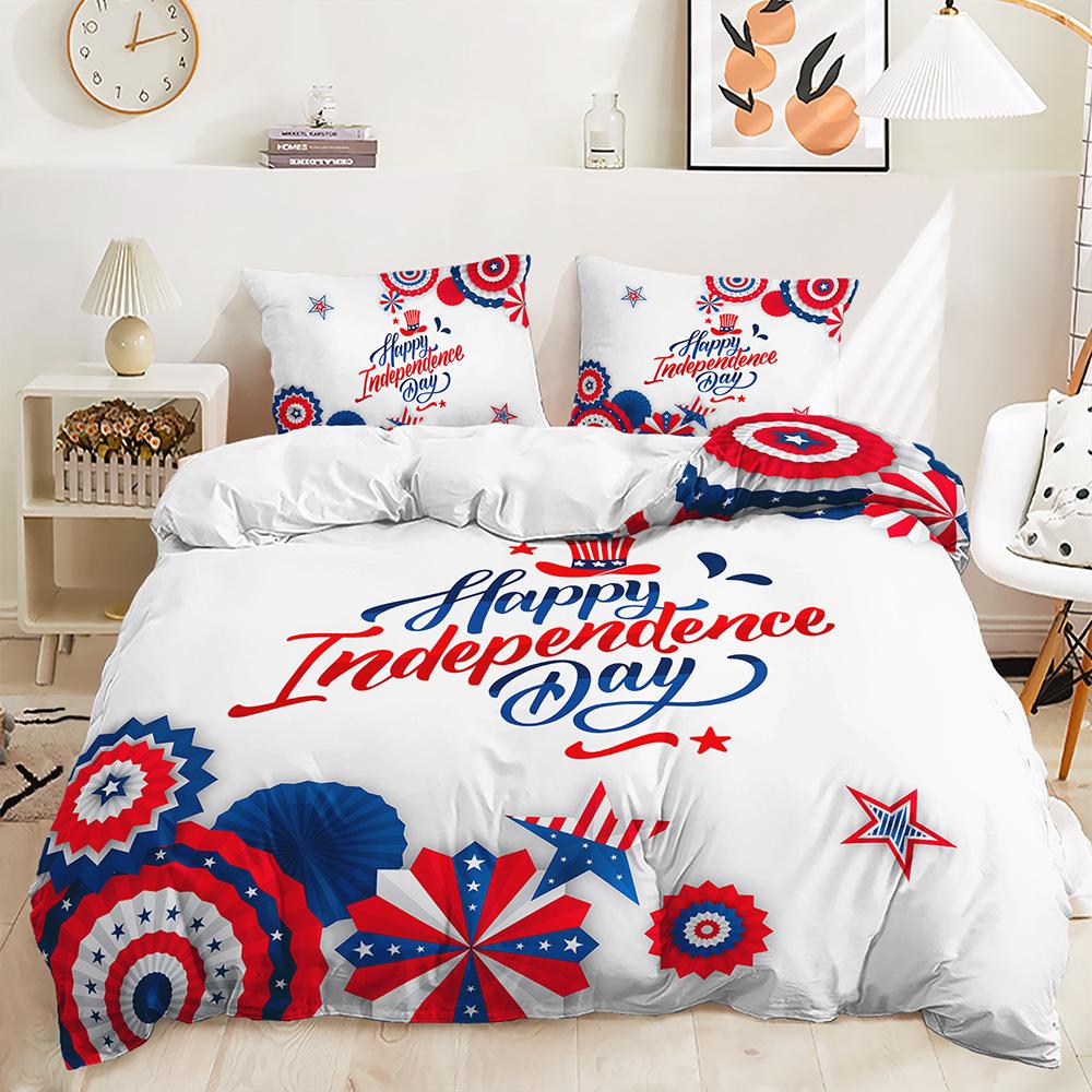 Three-Piece Red And Blue Star Flag Sunflower Quilt Cover Bedding Kit