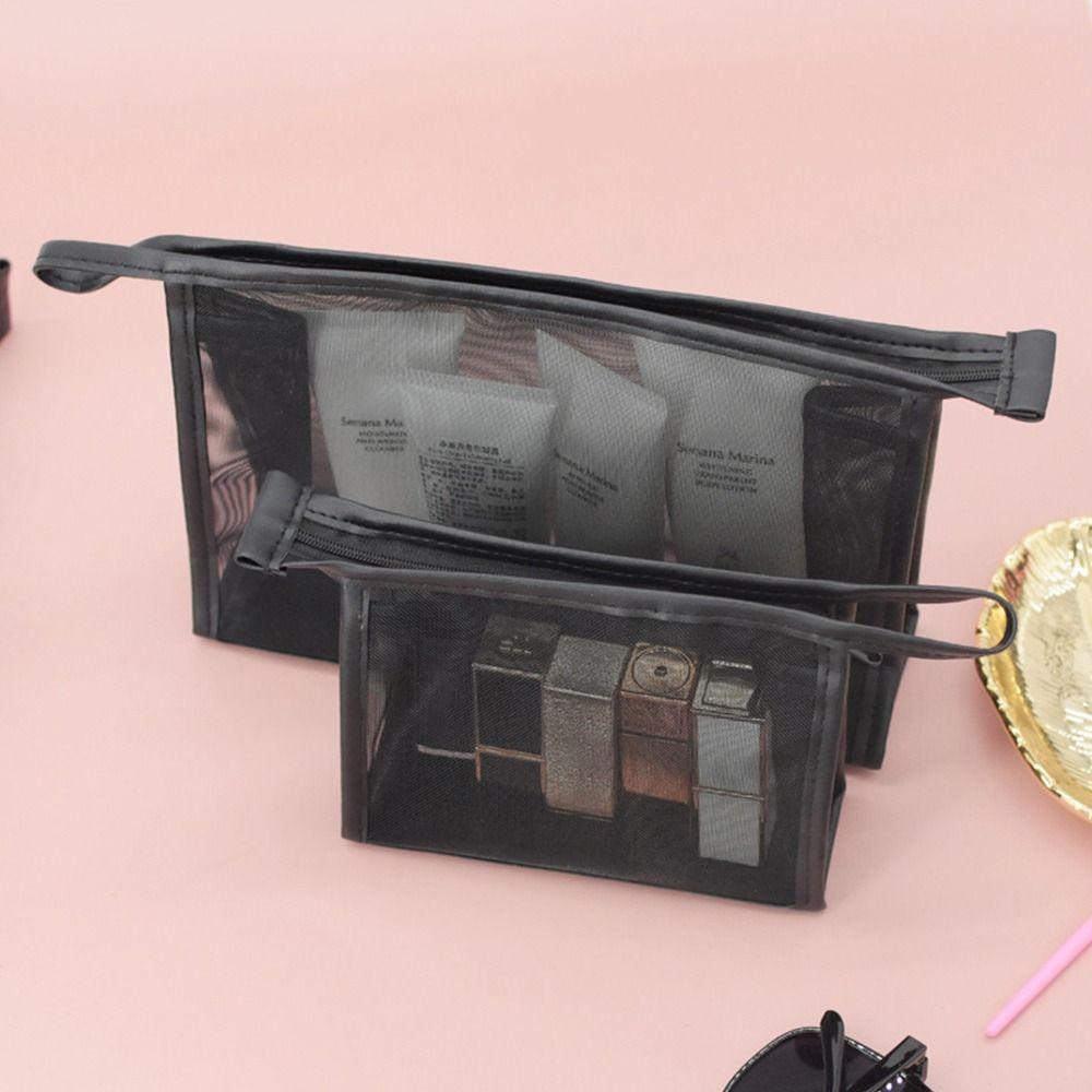 Mesh Transparent Makeup Bag Simple Style Portable Lipstick Storage Bag Large Capacity Organization Bag Toiletries Organization