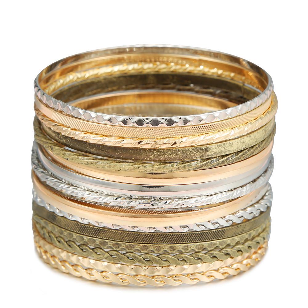 Bohemian-Style 12-Piece Multi-Layer Alloy Bracelet Set for Women