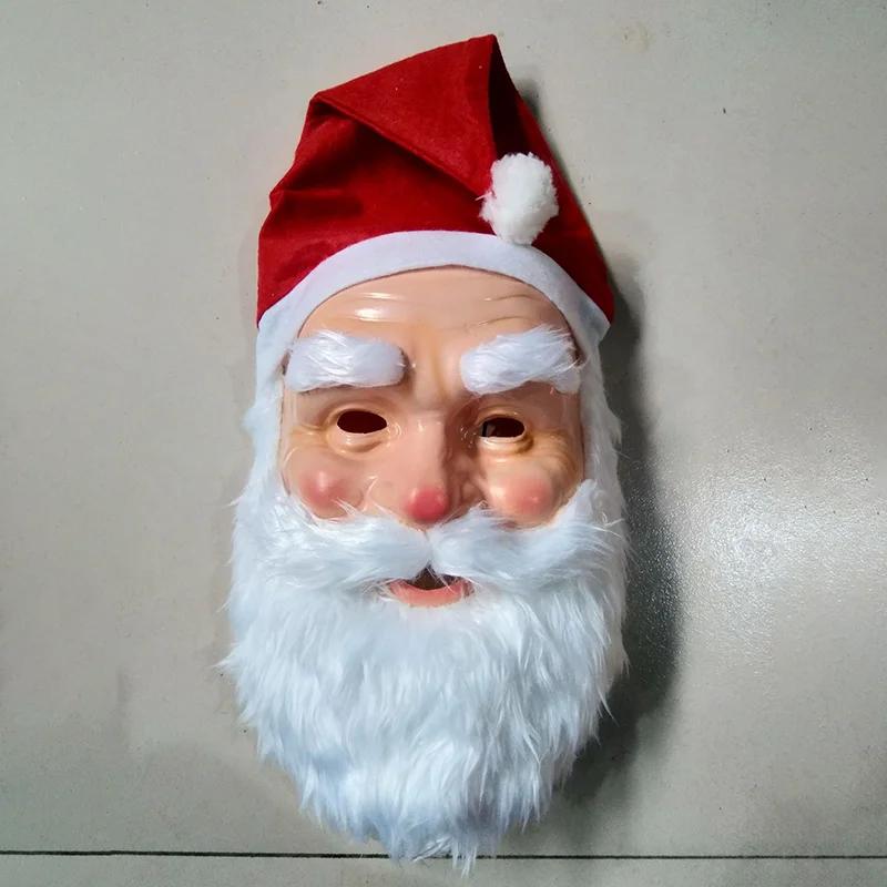 Christmas Santa Claus Plastic Mask with Red Santa Hat Dress Up Adult Santa Claus Costume Props Cosplay Xmas Party Carnaval Mask as shown