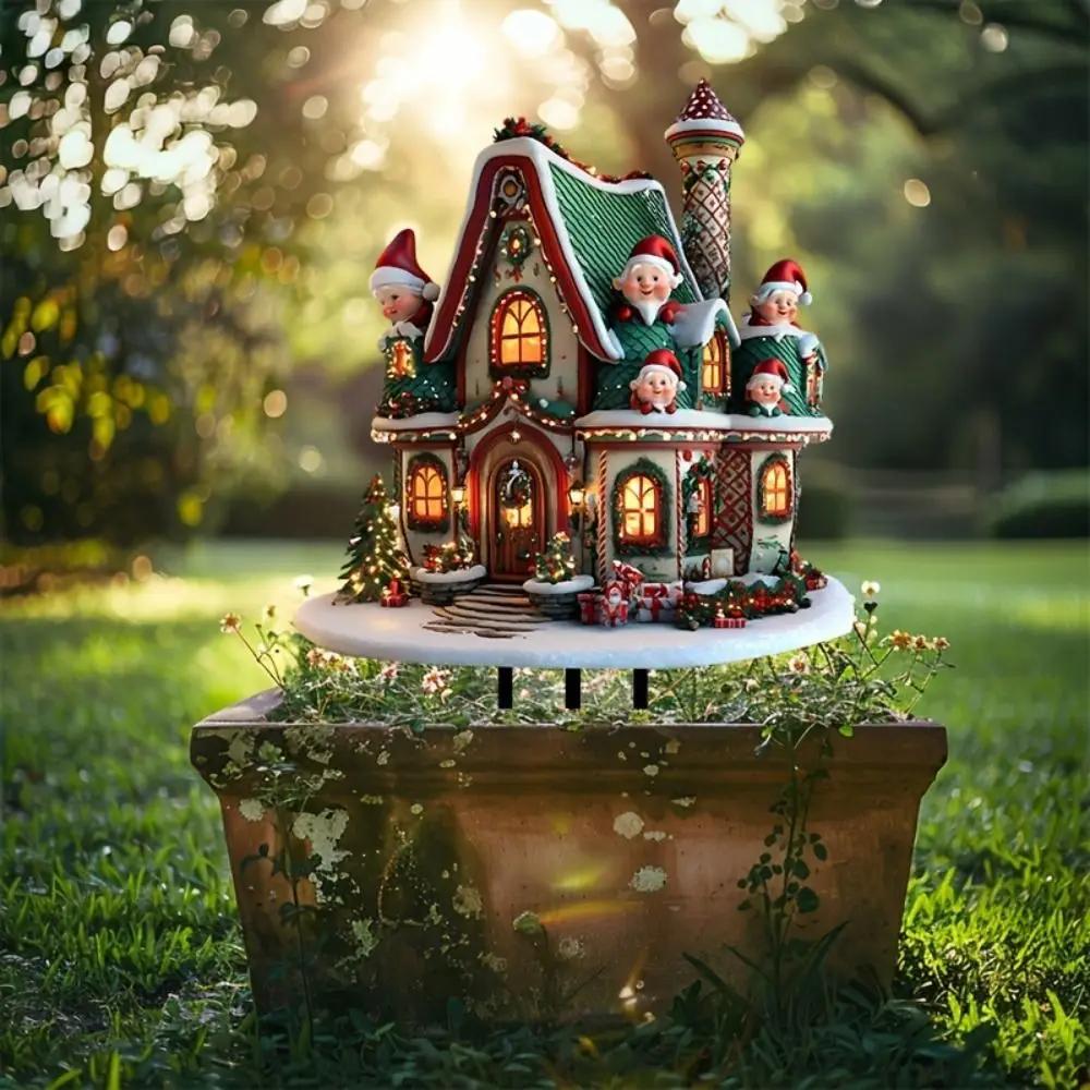 Elf House Acrylic Yard Stake Signs, Outdoor Courtyard Christmas Decoration Plugs Christmas Elf House Waterproof Garden Stake