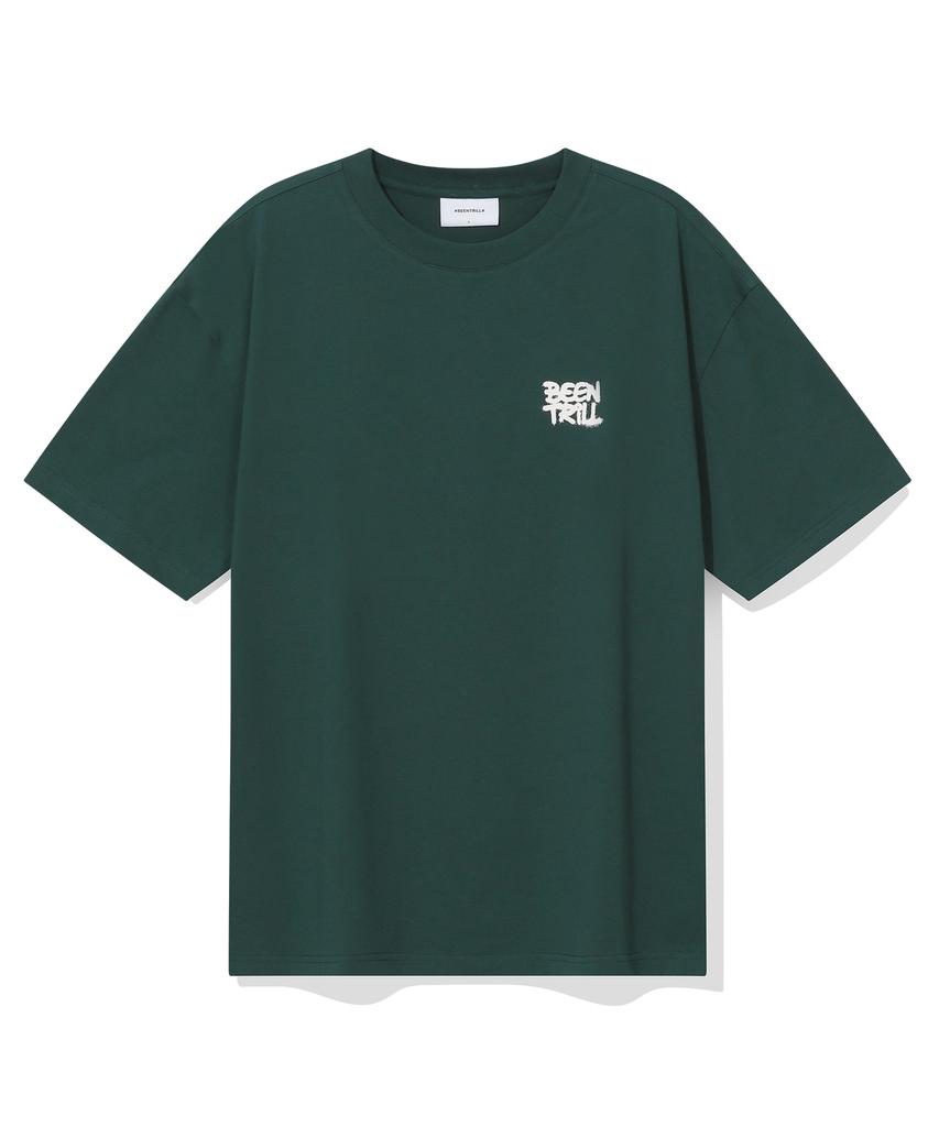 BEENTRILL Spray Hashtag Oversized Short Sleeve T-Shirt (Dark Green)