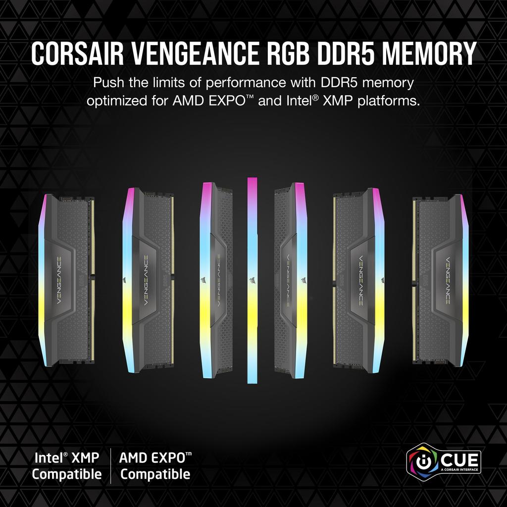 Corsair Desktop PC Memory VENGEANCE RGB DDR5 Series AMD EXPO Intel XMP Memory Kit 64GB Black X CMH64GX5M2B6000Z38 DDR5-6000MHz & [32GB 2]