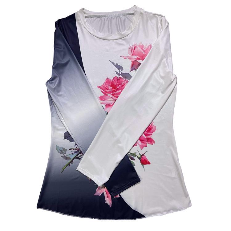 2024 Women's Floral Print Crew Neck Long Sleeve Casual Autumn T-shirt