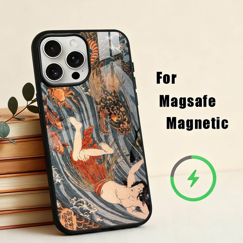 J-Japan Ukiyo-e S-Samurai Sea Phone Case For iPhone 17,16,15,14,13,12,Plus,Pro,Max for Magsafe Magnetic Wireless Charging