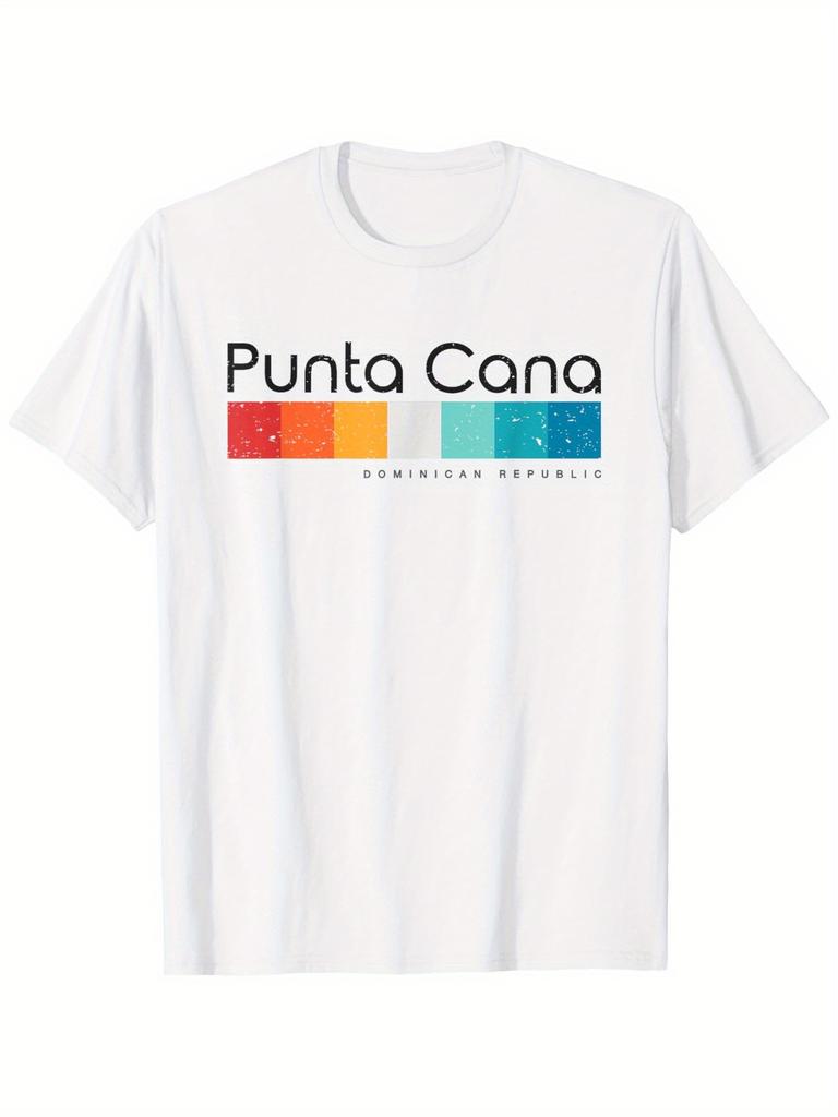 Vintage Punta Cana Dominican Republic Retro Graphic T-Shirt - Unisex Soft 100% Cotton Tee with Colorful Stripes & Star D