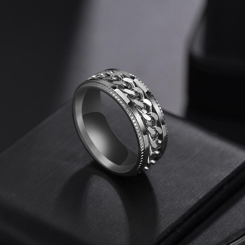 Rotera Roterande Ångest Fidget ringar Titan Rostfritt stål Kedja Spinner Finger Ring För män Blå Guld Färg Svart Punk Rock