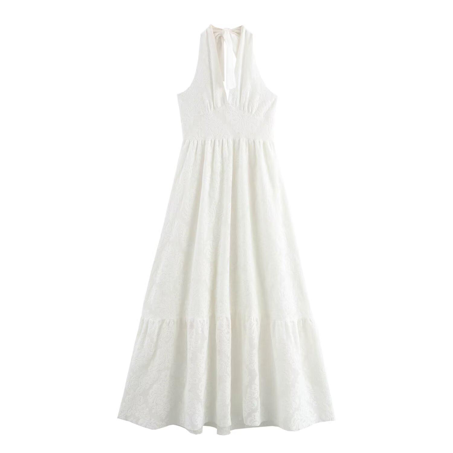 

Женская мода весна 2025: Сексуальное платье с V-образным вырезом, халтер, без спины M белый