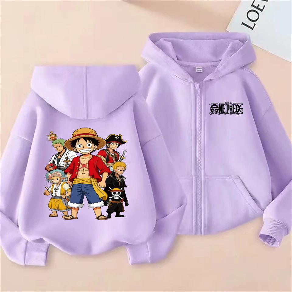 Unisex Kids One Piece Monkey D. Luffy Zipper Hoodie - Straw Hat Pirates Anime Cardigan