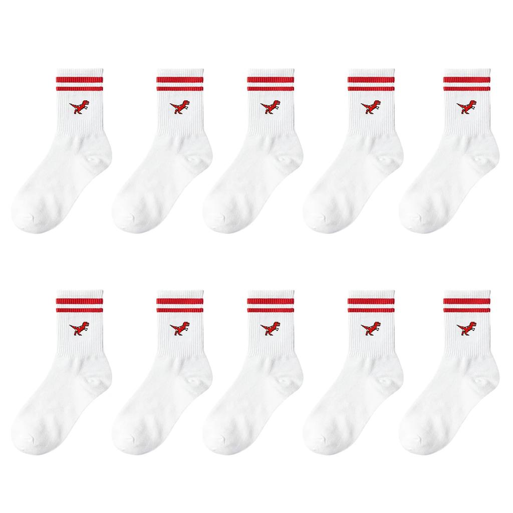 Men and women green striped cartoon dinosaurs cute comfortable socks, breathable sweat absorption deodorant Crew Socks