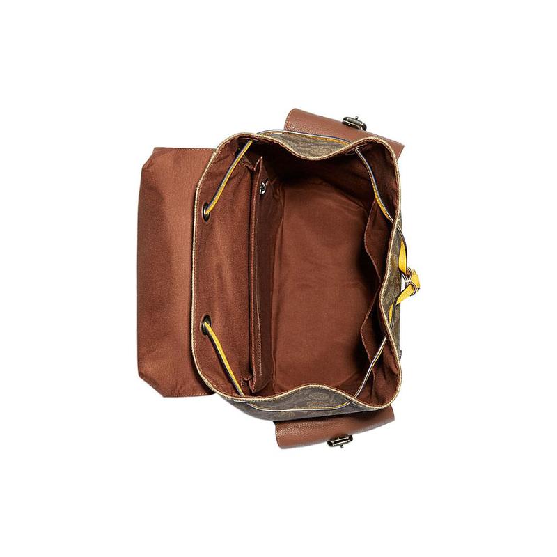 COACH Hudson 30 classic presbyopic color-blocked flip-top drawstring leather and PVC backpack large size unisex couple model brown