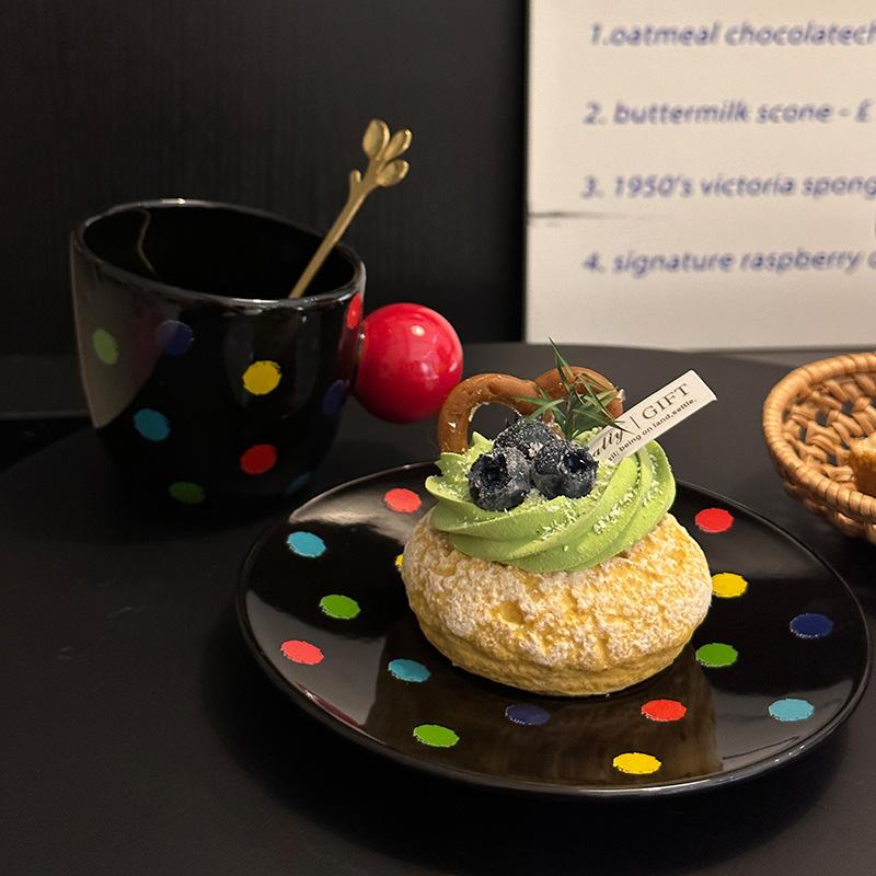 Creative Retro Style Polka Dot Ceramic Coffee Cup Saucer Personalized Gift For Friends Afternoon Tea Cup Set Souvenir