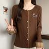 Navava Women S Ribbed Dog Embroidery Point Long Sleeve Knit Cardigan Nk3206