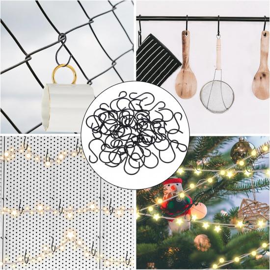 60 Pack Small S Hooks, 1.5 Inch S-Hooks Ornament Storage Hook for Hanging Jewelry Black S Shaped Hook for Spoons Pans Utensils Kitchenware Potted