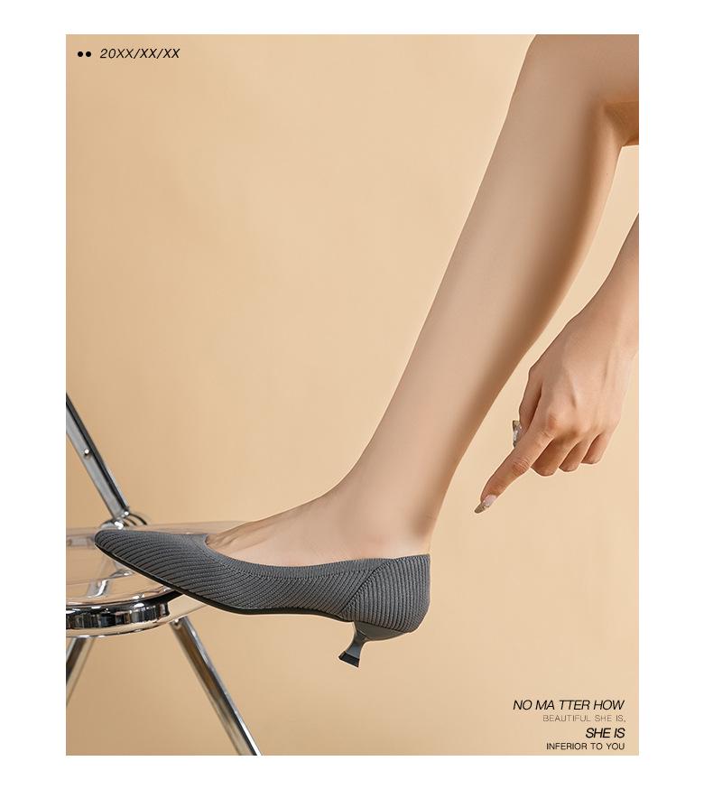 Women's Pointed Toe Kitten Heel Knit Shoes - Soft Sole, Medium Height, Comfortable and Trendy