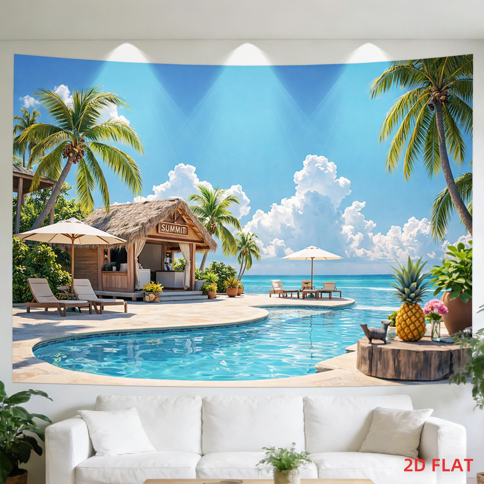 2D plan - A tapestry pattern depicting a large or small tropical vacation scene. 100x150cm