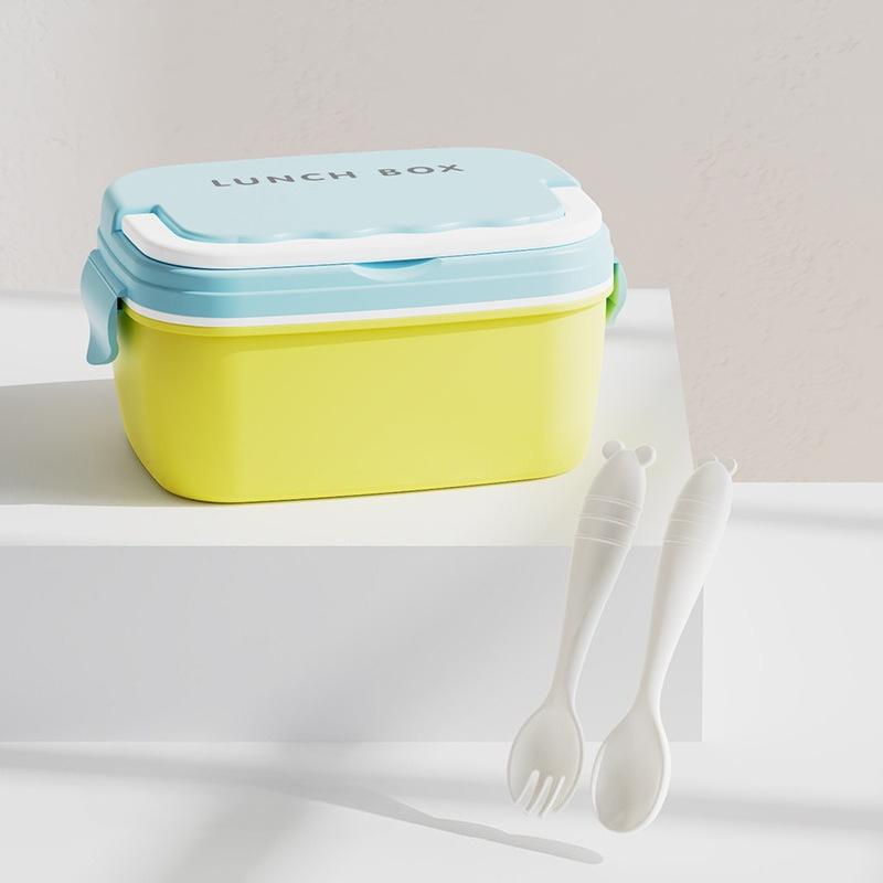 Double Layer Plastic Lunch Box with Spoon Fork BAP Free Child Kids Lunch Box Microwavable Leak-proof Bento Box Food Container