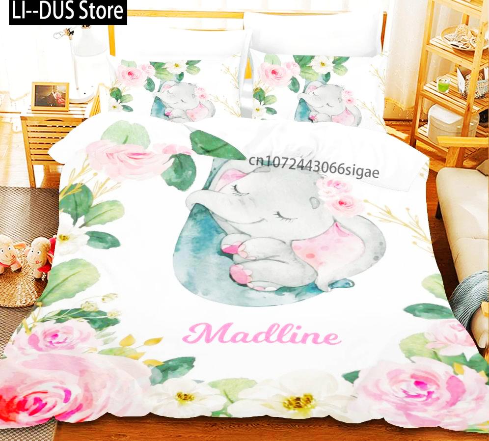 Custom Name Duvet Cover Set Cartoon Forest Animals Bedding Set Twin Full Queen King For Kids Girls Boys Birthday Wedding Gifts