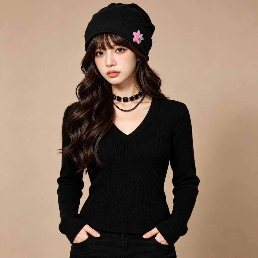 Elastic Women's Beanie Hat Star Pattern Winter Warm Hat Sweet Postpartum Cap  Autumn and Winter