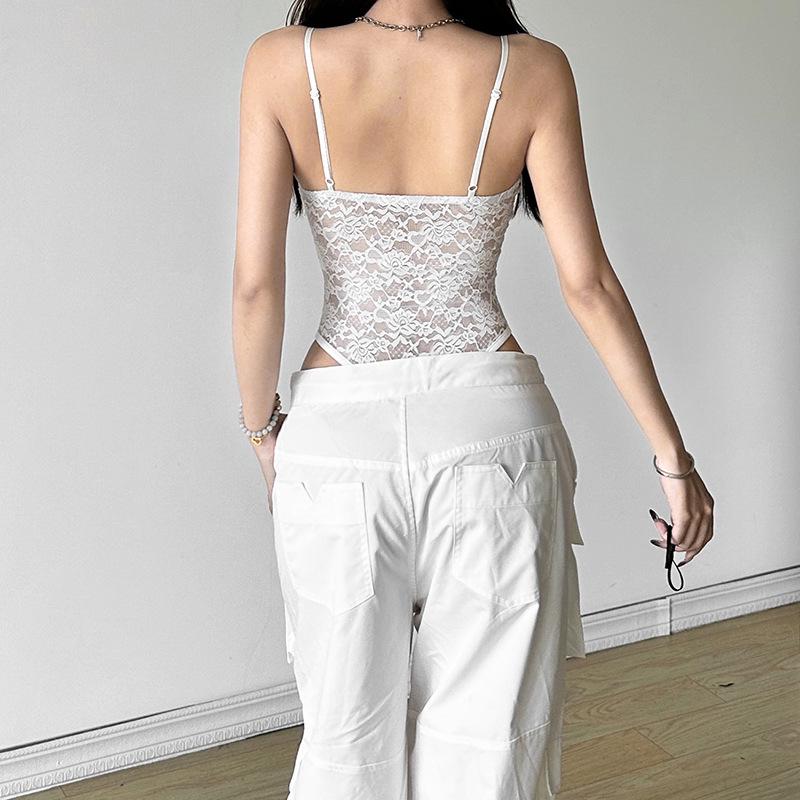 2024 Autumn Women's Urban Chic Solid Lace Bodysuit with Text Accents