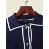 American Card Polo Collar Color Matching Early Autumn Cardigan Classic Style Lapel Single Breasted Long Sleeve Knitted Coat