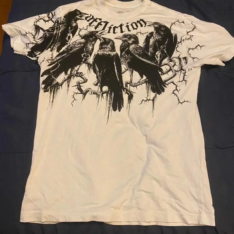 Y2K Red Gothic Thorn Totem Printing Harajuku Style T Shirt High Street Broken Feeling Mens Short Sleeves Couple Collocation