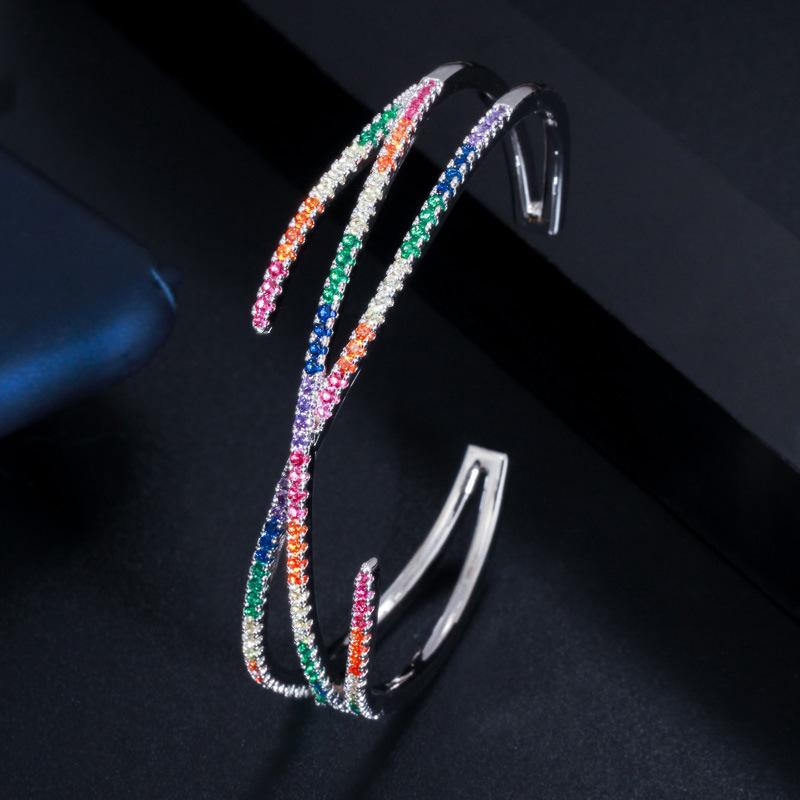 

S0155 Creative Personality Women S Open Bracelet Micro-Inlaid 3A Color Zircon Jewelry