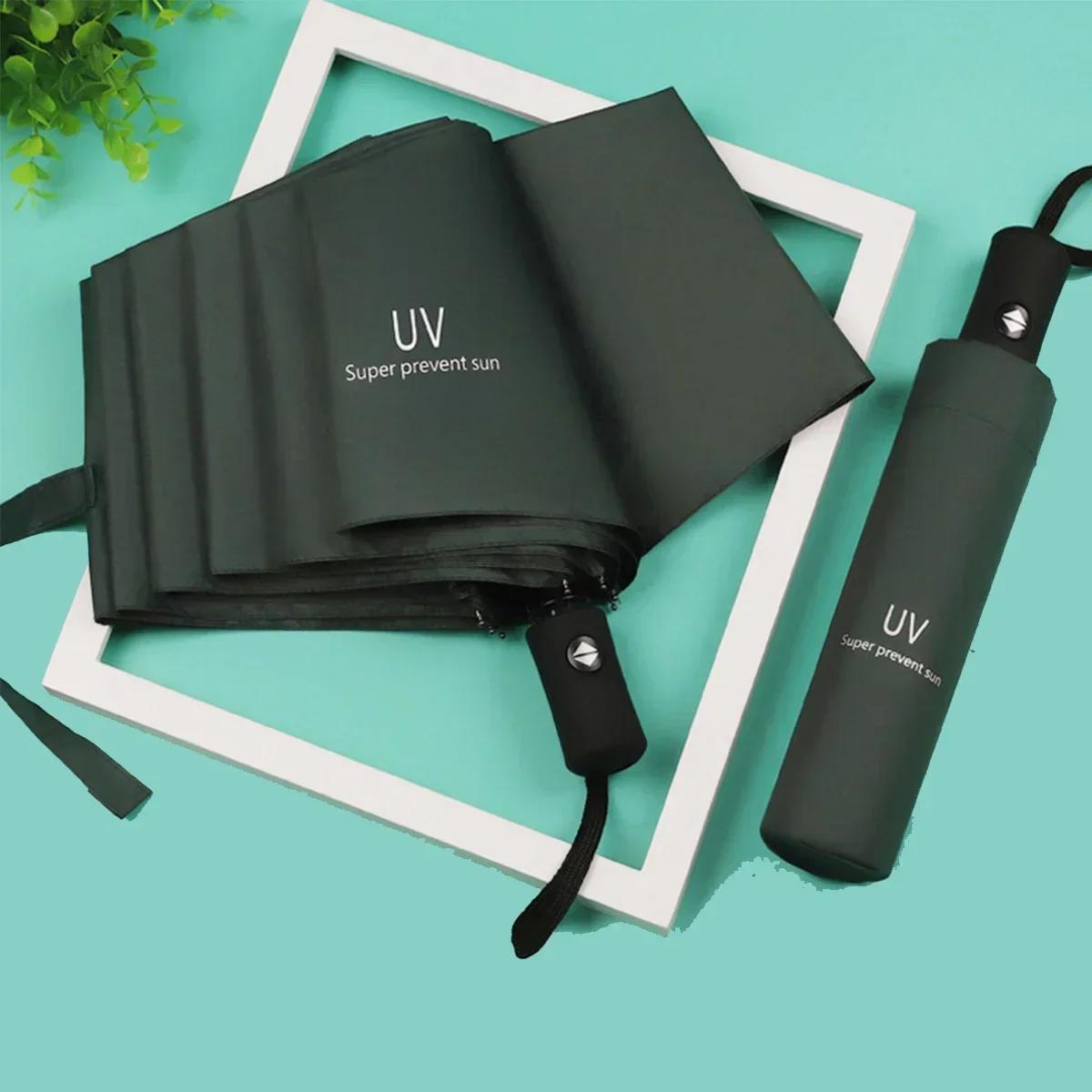 

8 ребристих парасольок від дощу, сонця, вітронепроникних, різнокольорових парасольок для подорожей, які автоматично відкриваються та закриваються зелений