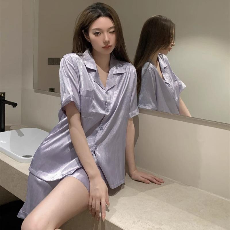 

Модная темпераментная пижама женская летняя из ледяного шелка, высококачественный комплект для дома с коротким рукавом, повседневный тонкий M