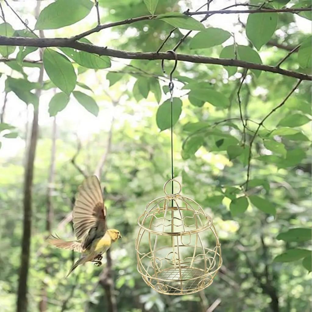 Hanging Bird Feeder Metal Bird Feeder Party Decoration Decorative Garden Feeder Easy Refilling Design Gold-plated Finish