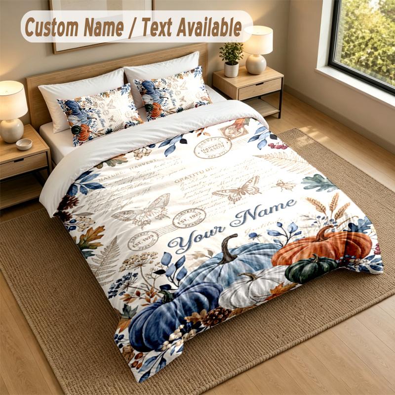 Autumn Harvest Theme Personalized 3Pcs Bedding Set Custom Text & Name 1 Sheet 2 Pillowcases Household Bedding 1pc