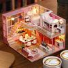 CUTEROOM DIY Wooden Dollhouse Kit with LED Lights & Music Box, Dustproof Cover, Furniture & Miniature Accessories Set, Handmade Miniature House, Gift