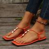 Fashion Fashion Casual Flat Sandals for Women Summer New Flat Shoes New Style Beaded Foot Elastic Band Roman Beach Shoes Plus-size 43