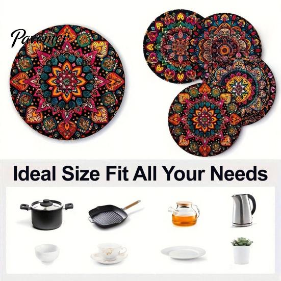 Artistic Oil Painting Style Coasters 4Pcs Nordic Wooden Coasters, Vintage Floral Heat Resistant Drink Mats, Non Proof Dining Table Protectors