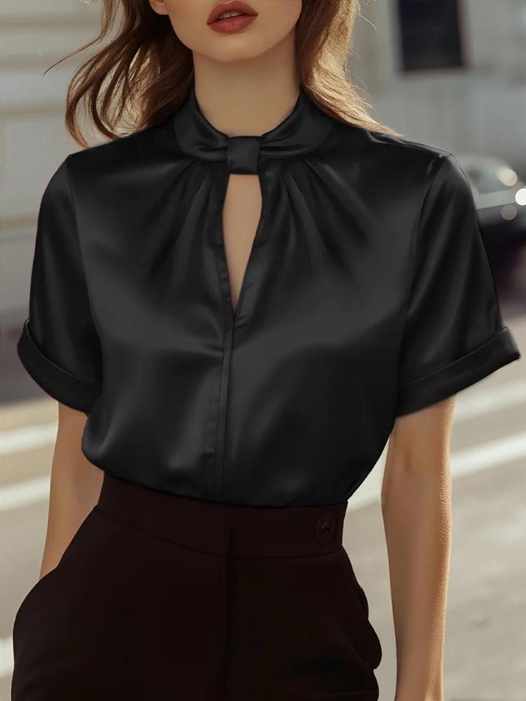 2025 Herbst/Winter Europäisches & Amerikanisches Damen Satin Kurzarm Oberteil Shirt