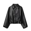 Women's Lapel Locomotive Style Imitation Leather Bomber Jacket Long Sleeve Leather Jacket Jacket