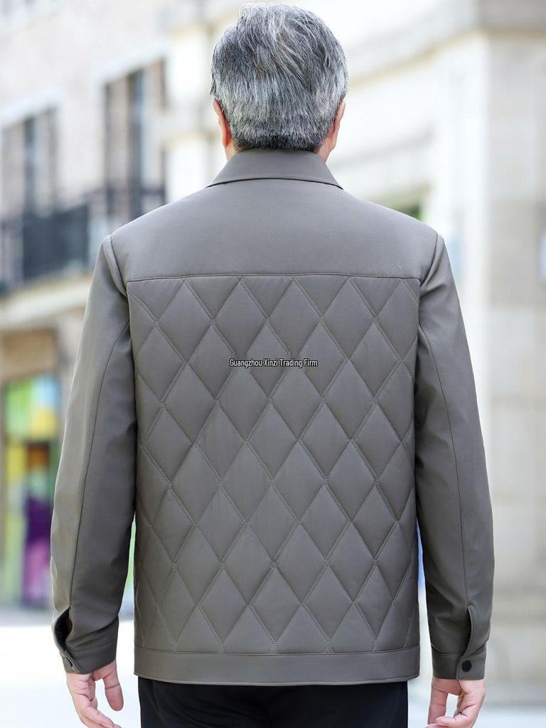 Men's Autumn/Winter Thickened Cotton-Padded Jacket for Middle-aged and Elderly, Dad's Lapel Jacket, Outerwear.