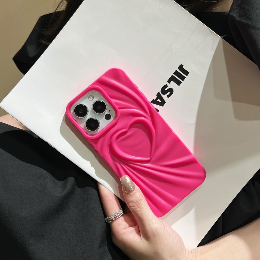 Dreidimensionales 3D Liebe Einfarbig für IPhone16 Schutzhülle Persönlichkeit für Apple 15Pro Hautgefühl Silikon Handyhülle