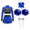 Kids Girls Cheerleader Uniform Costume Outfits Long Sleeve Crop Tops with Skirt Pompoms Socks