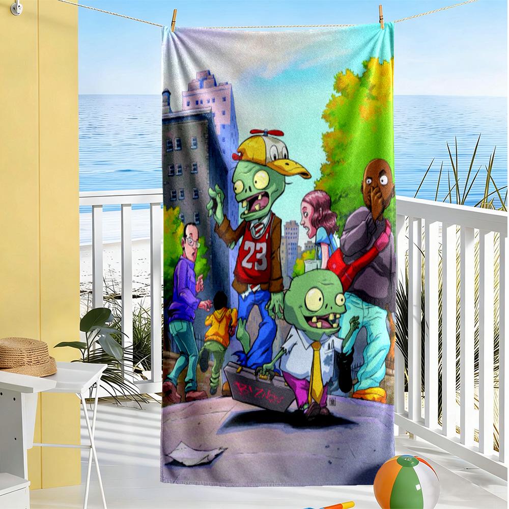 Plants Vs. Zombies Beach Towel Quick-Dry Soft Microfiber Comfortable Lightweight Perfect for Traveling Yoga Camping and Swimming