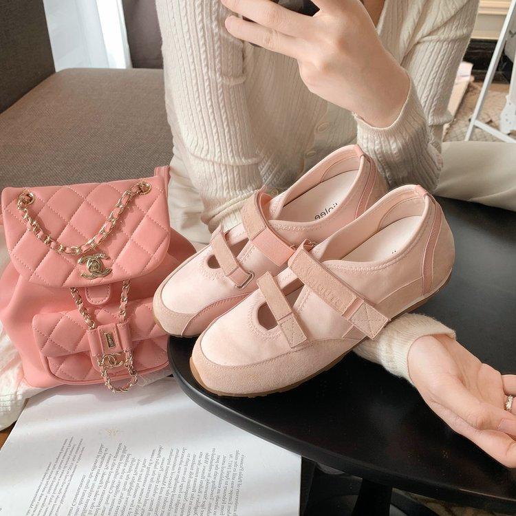 Double Velcro soft sole soft surface ballet single shoes Mary Jane sports style casual shoes women's 2025 autumn and winter new thick