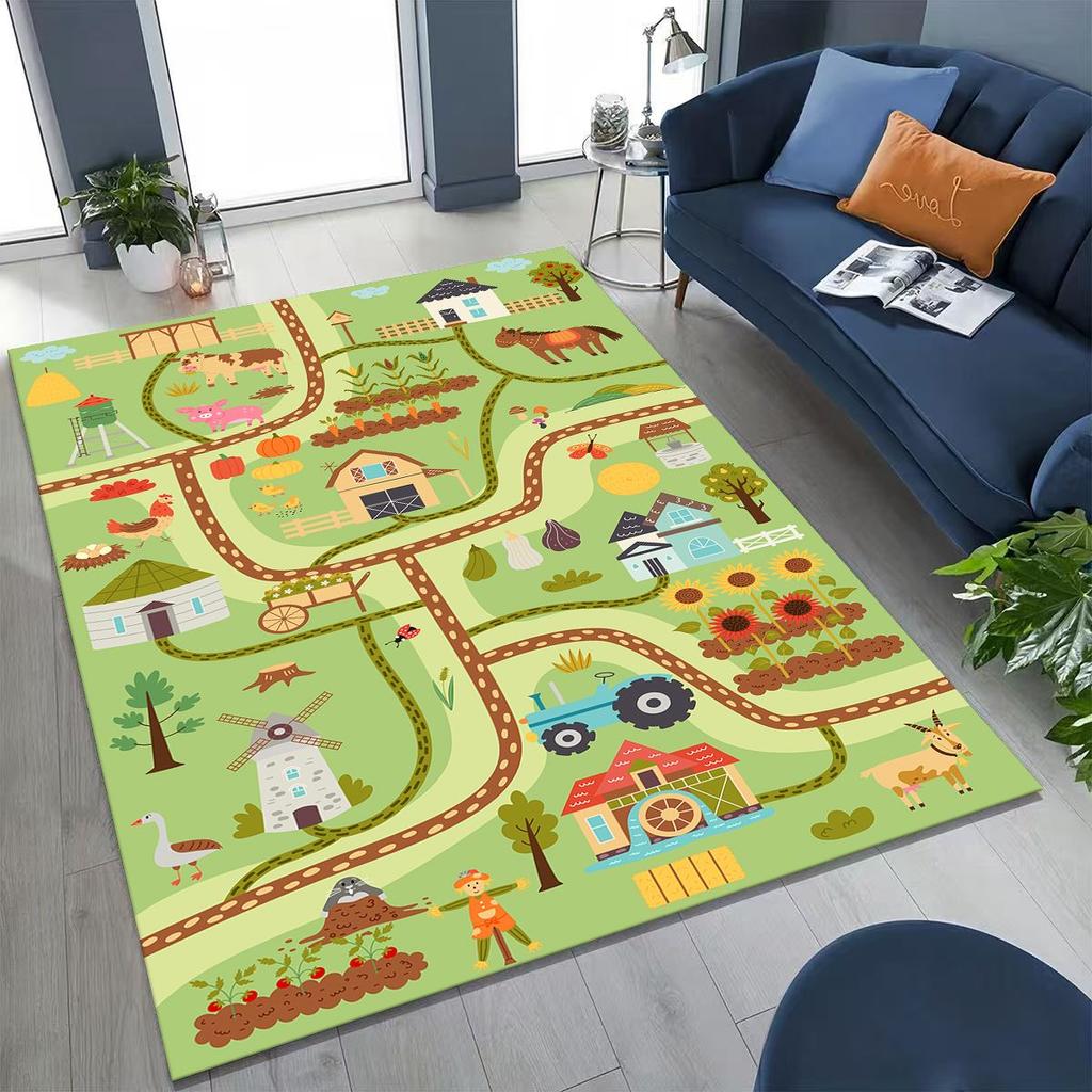 Child Urban City Road Traffic Learning Interactive Game Playroom Rug for Bedroom Living Room Sofa Home Doormat Decor,Non-slip