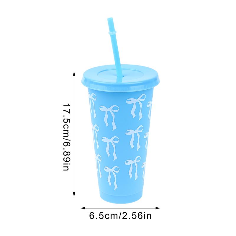 1Pc 710Ml Kawaii Bow Reusable Party Cups With Straw Lid Coffee Juice Tea Cute Tumbler With Straw Plastic Cups Summer Gifts