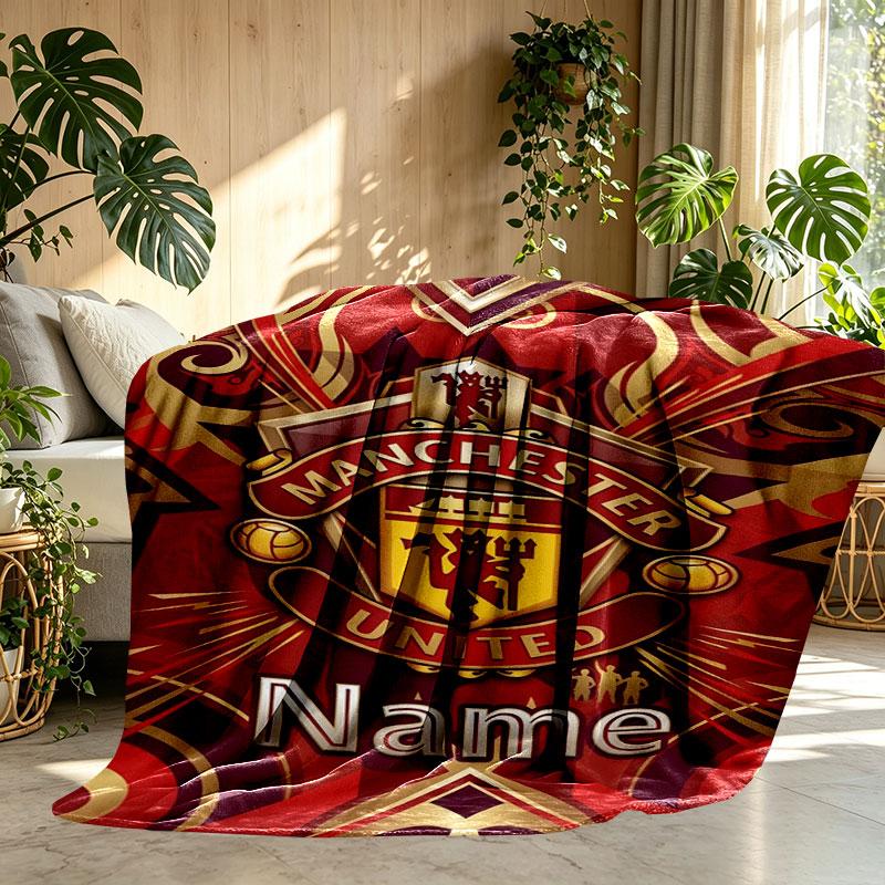 Custom Name Personalized Manchester United Print Blanket, Home Decor, Bedroom, Sofa, Camping, Couch, Gifts for Birthday Christmas