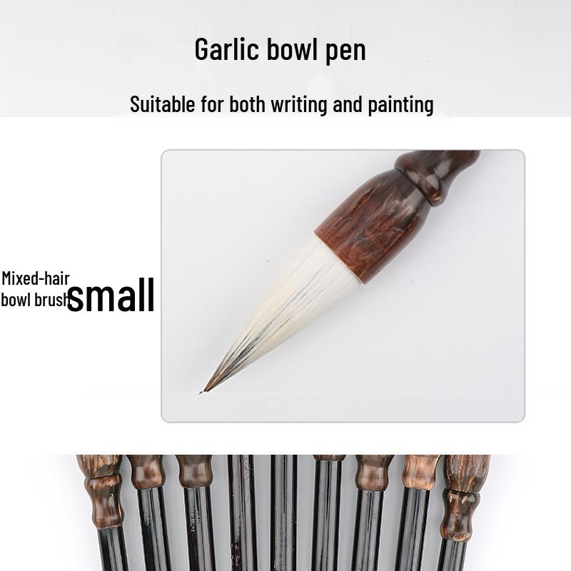 Mixed Hair Chinese Painting and Calligraphy Brush Set: Garlic Head Brush with Sheep and Wolf Hair—Large, Medium, Small for Peony and Plum Painting.