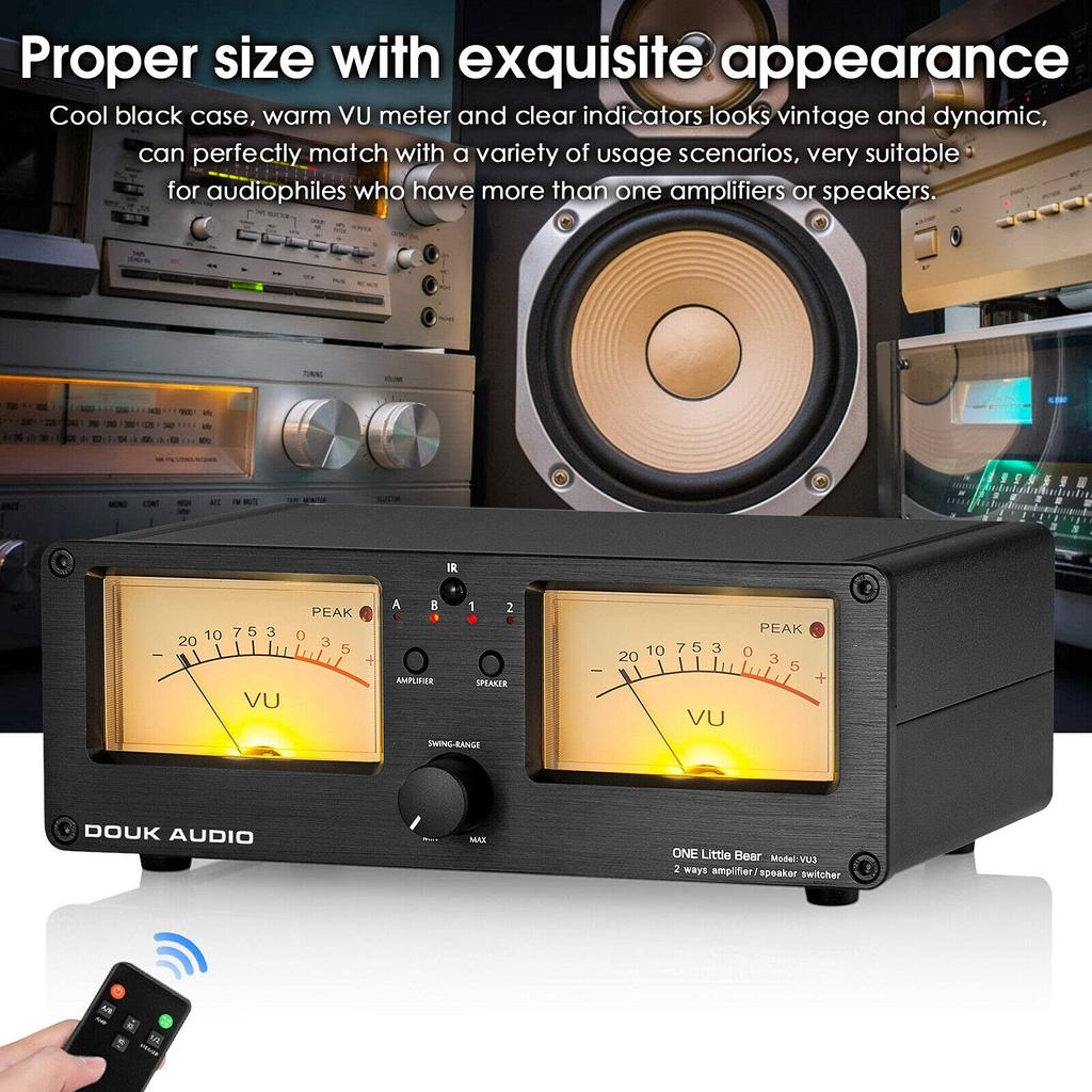 Douk Audio VU3 Dual Analog VU DB Panel Display Audio Switcher Box Meter, 2-Way Amp/Speaker Switch,